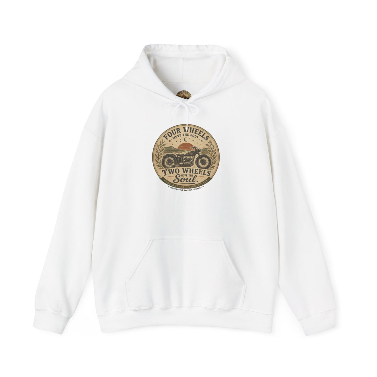 Motorcycle Hoodie — "Four Wheels Move The Body, Two Wheels Move The Soul" Vintage Rider Sweatshirt