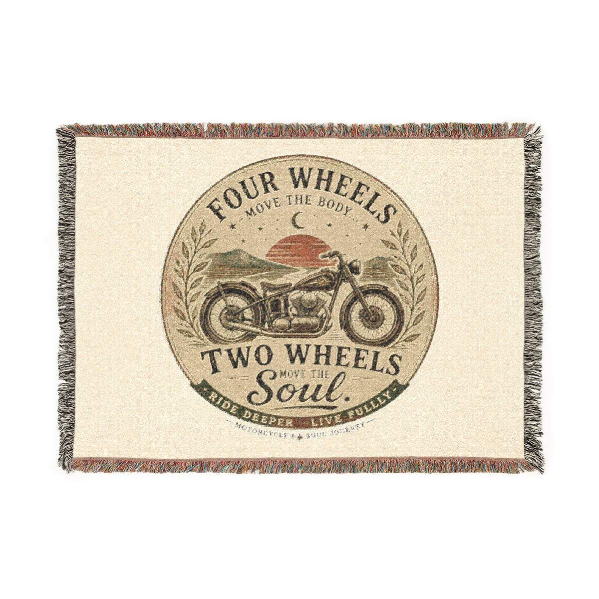 Vintage Motorcycle Crest Woven Blanket | Two Wheels One Soul, biker throw