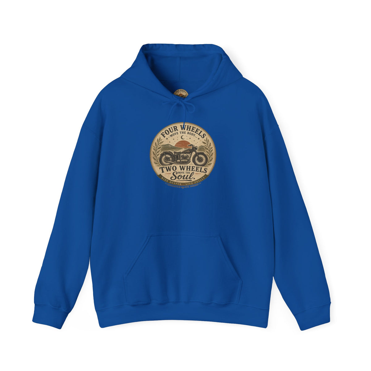 Motorcycle Hoodie — "Four Wheels Move The Body, Two Wheels Move The Soul" Vintage Rider Sweatshirt