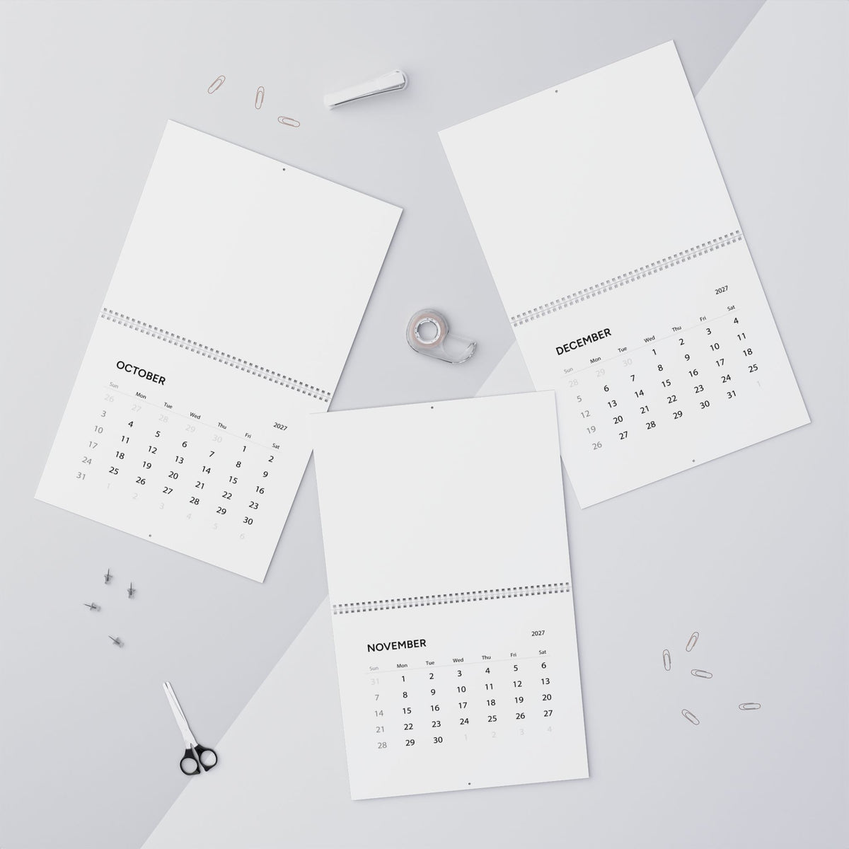 Minimal 2027 Wall Calendar | Vertical Monthly Planner, Spiral-Bound