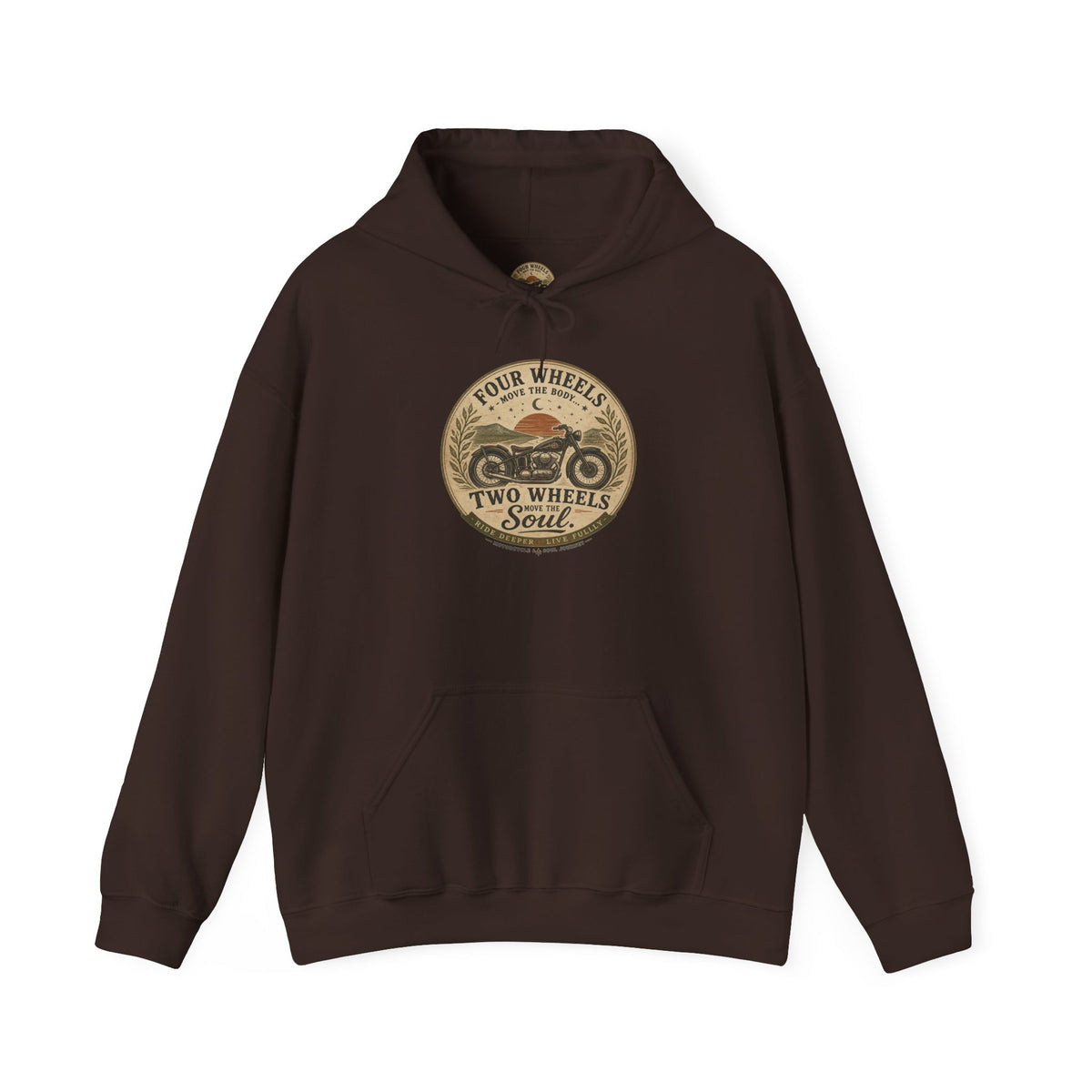 Motorcycle Hoodie — "Four Wheels Move The Body, Two Wheels Move The Soul" Vintage Rider Sweatshirt